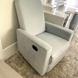 Light Grey Nursery rocking recliner in nice velvet soft fabric